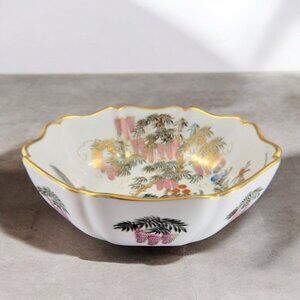 Kutani Porcelain Large Bowl Dish Japanese Fine Ceramic Vintage Marked Floral